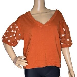 Anthropology Daily Practice orange top polka dot sleeve NWT small